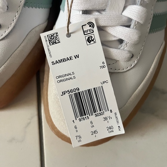 Adidas Women’s Samba White and Teal Sneakers with Gum Sole - Picture 4 of 9